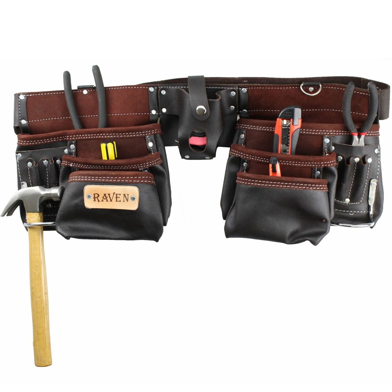 ToolTreaux 13 Pocket Oil Tanned Leather Tool Belt with 2 Hammer Loops, Brown