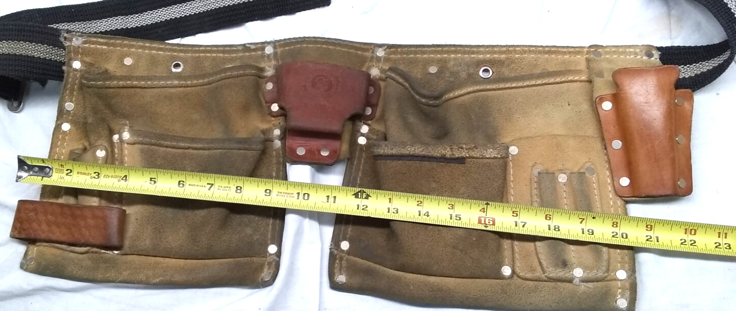 Rooster Leather R-490-2 Carpenter’s Tool Belt Pouches Tape Holder Great Usable