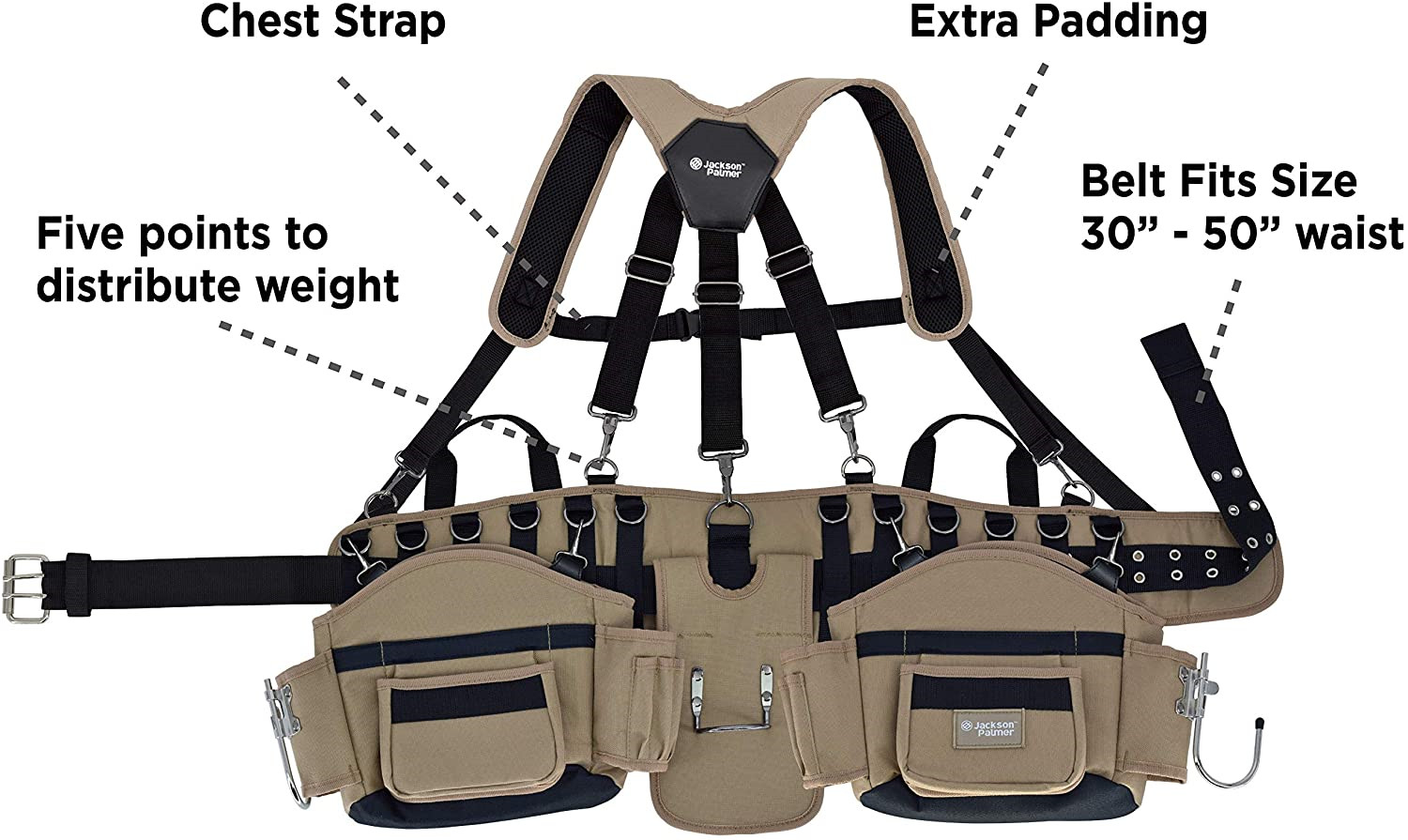 JACKSON PALMER Tool Belt Comfort Rig Tan Black Heavy Duty Work Gear