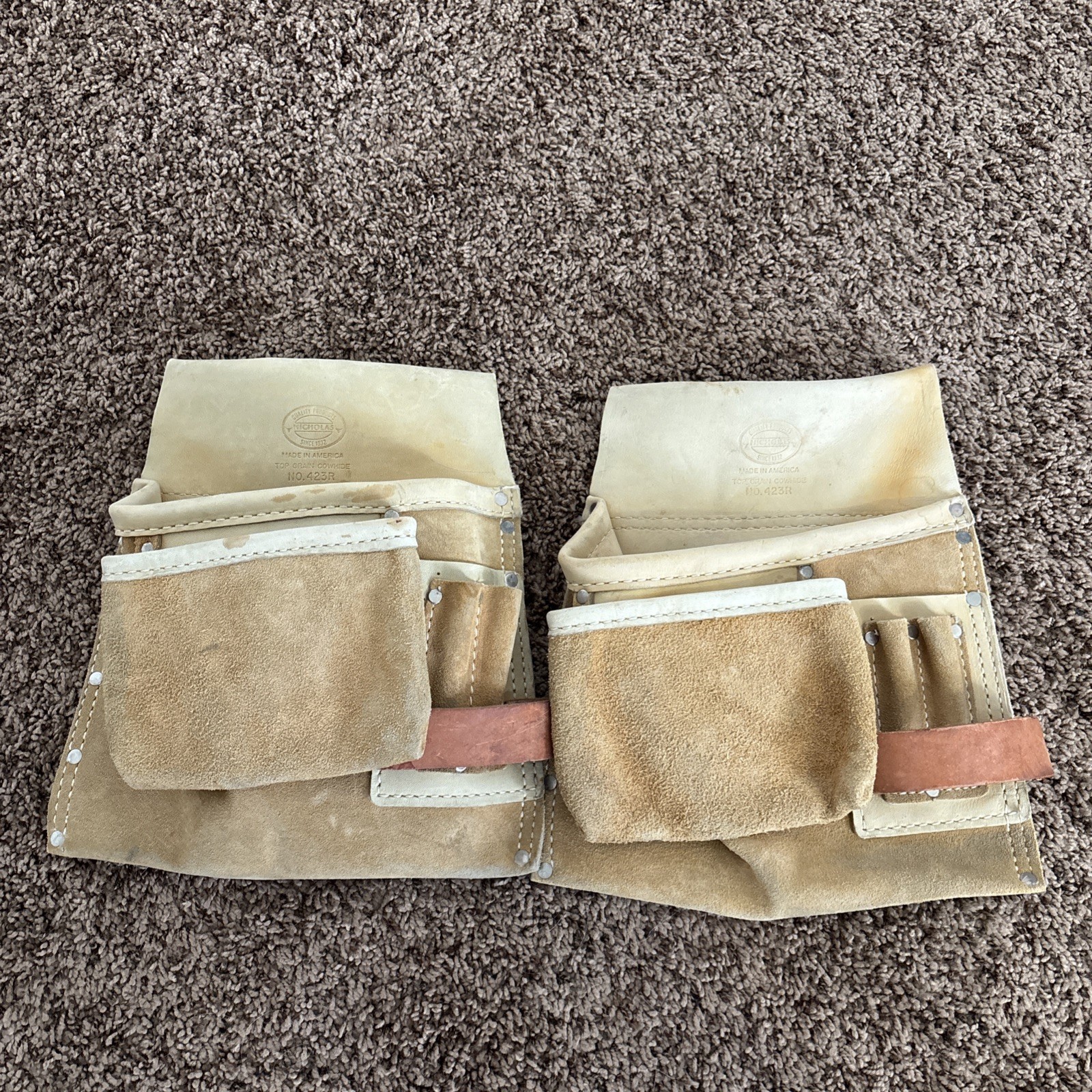 2 QTY Nicholas Tool Pouch No. 423R Top Grain Cowhide Made In America EUC USA