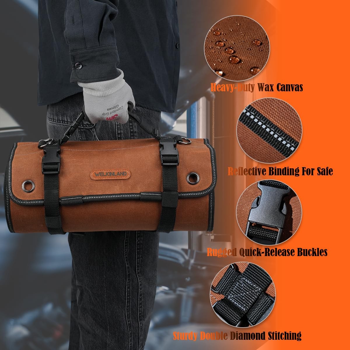 Heavy-Duty Waxed Canvas Tool Roll 7-Pockets Wrap 15L Bag Large Up For Mechanics.