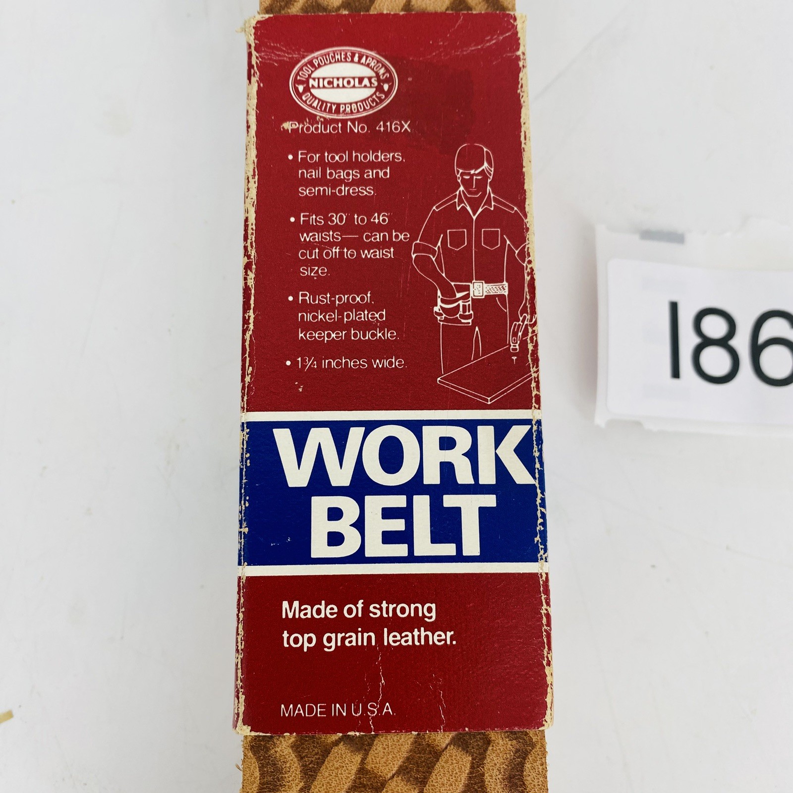 NOS vintage Nicholas Woven Look Work Belt Strong Top Grain Leather USA 30-46″