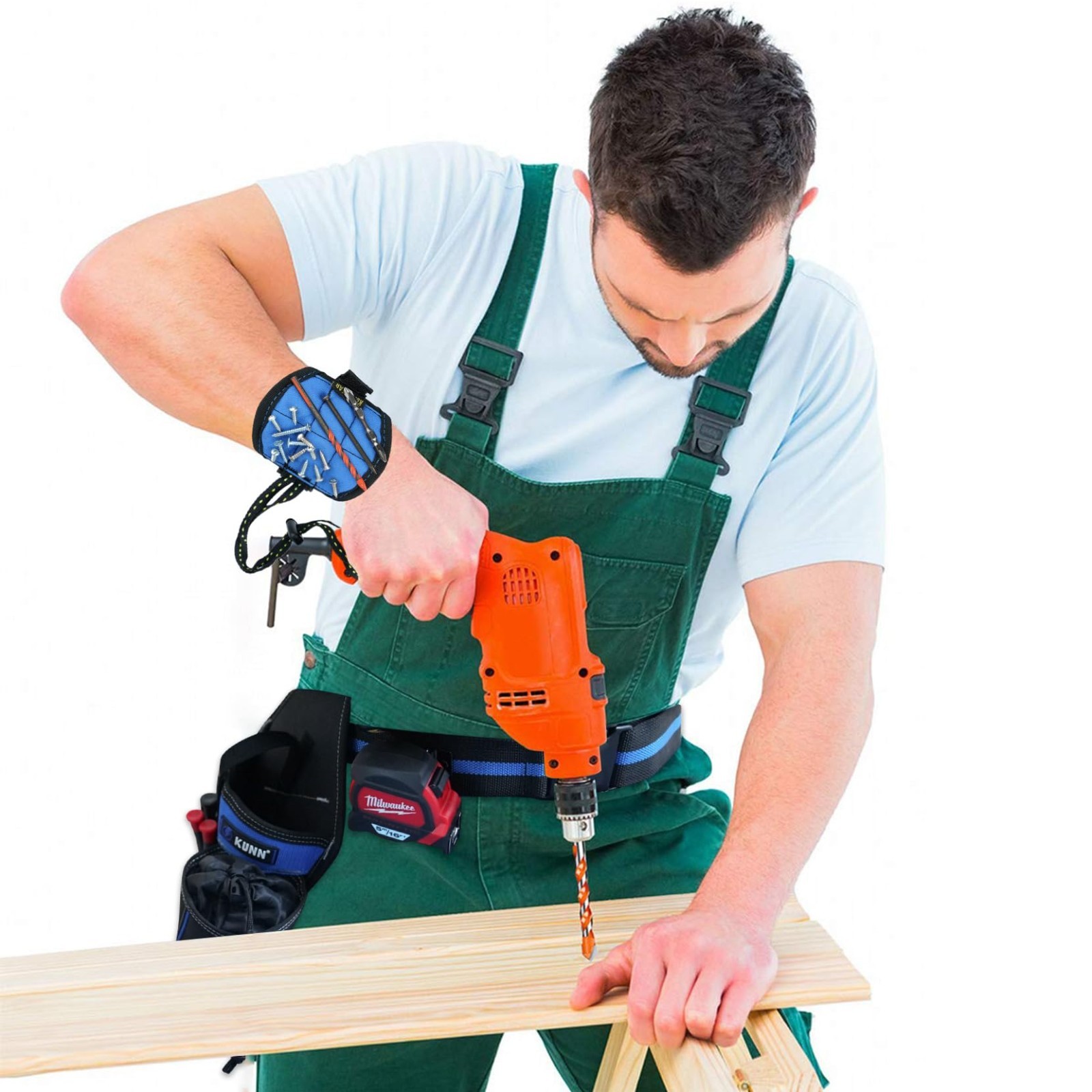 3-in-1 Right-Handed Drill Holster Set, Magnetic Wristband & Tool Belt, Impact Dr