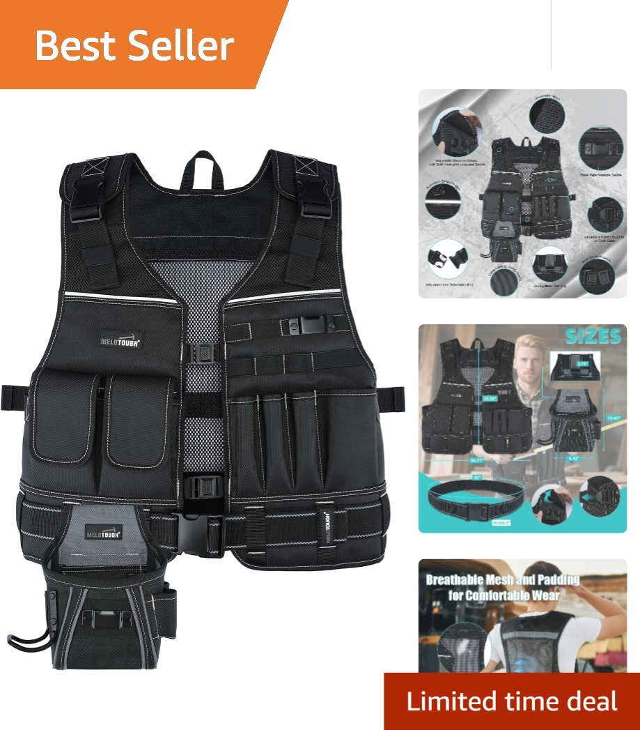 Tool Vest for Men with Pouches and Belt, Adjustable Multi-Pocket Safety Tool Ves