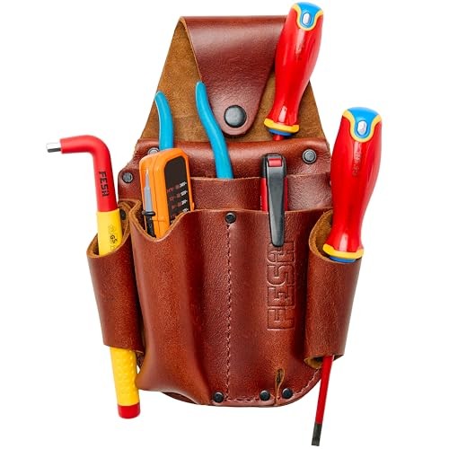 Leather Electrician Tool Pouch – Pocket Caddy Clip On Tool Pouch with Cherry