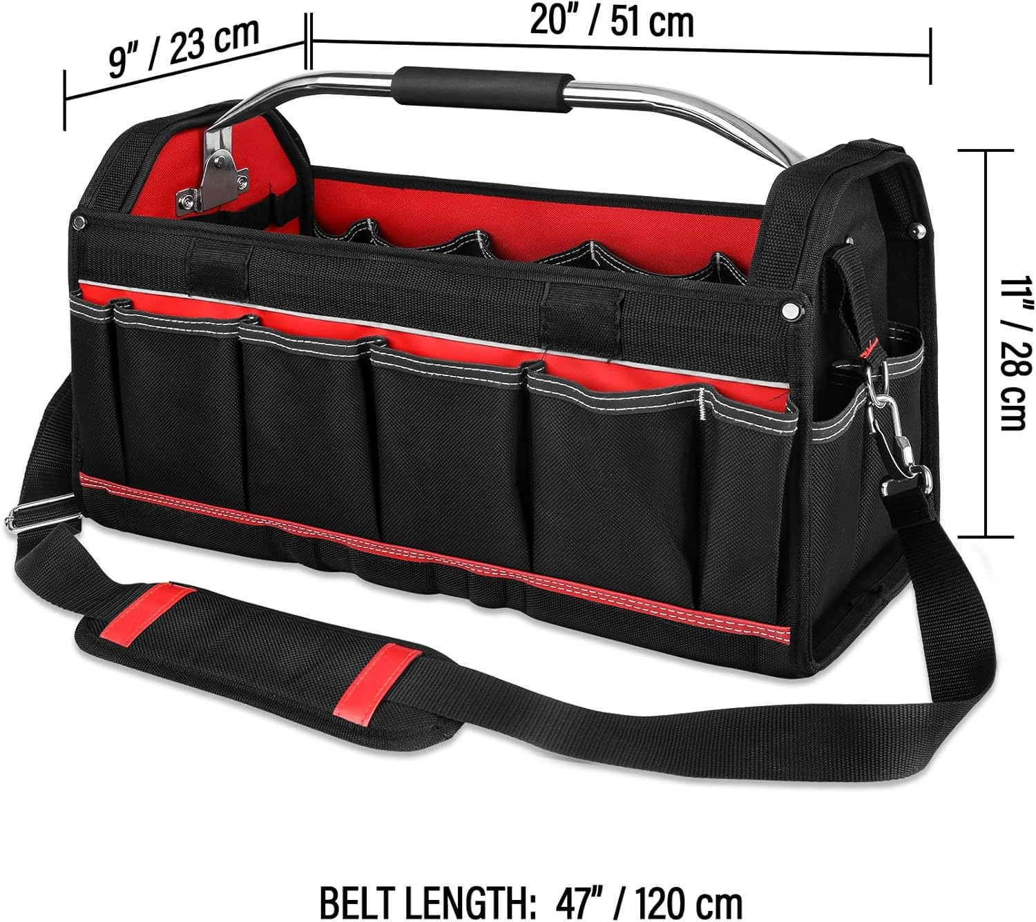 20″ Heavy-Duty Tool Tote Bag with Waterproof Clear Cover, Open Top Large Tool Ba
