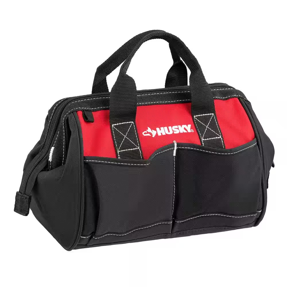 Tool Bag Wide Mouth with Shoulder Strap 4 Pocket – 12 in. W x 9 in. L x 7 in. H