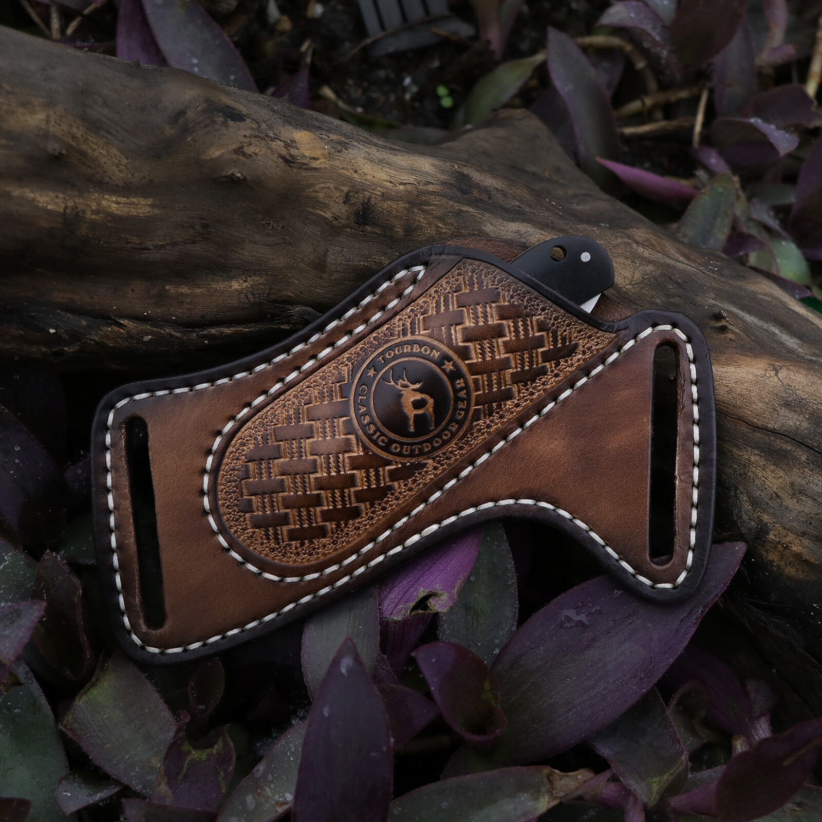 TOURBON Leather Folding Blade Knife Sheath Belt Pouch EDC Knives Pocket Camping