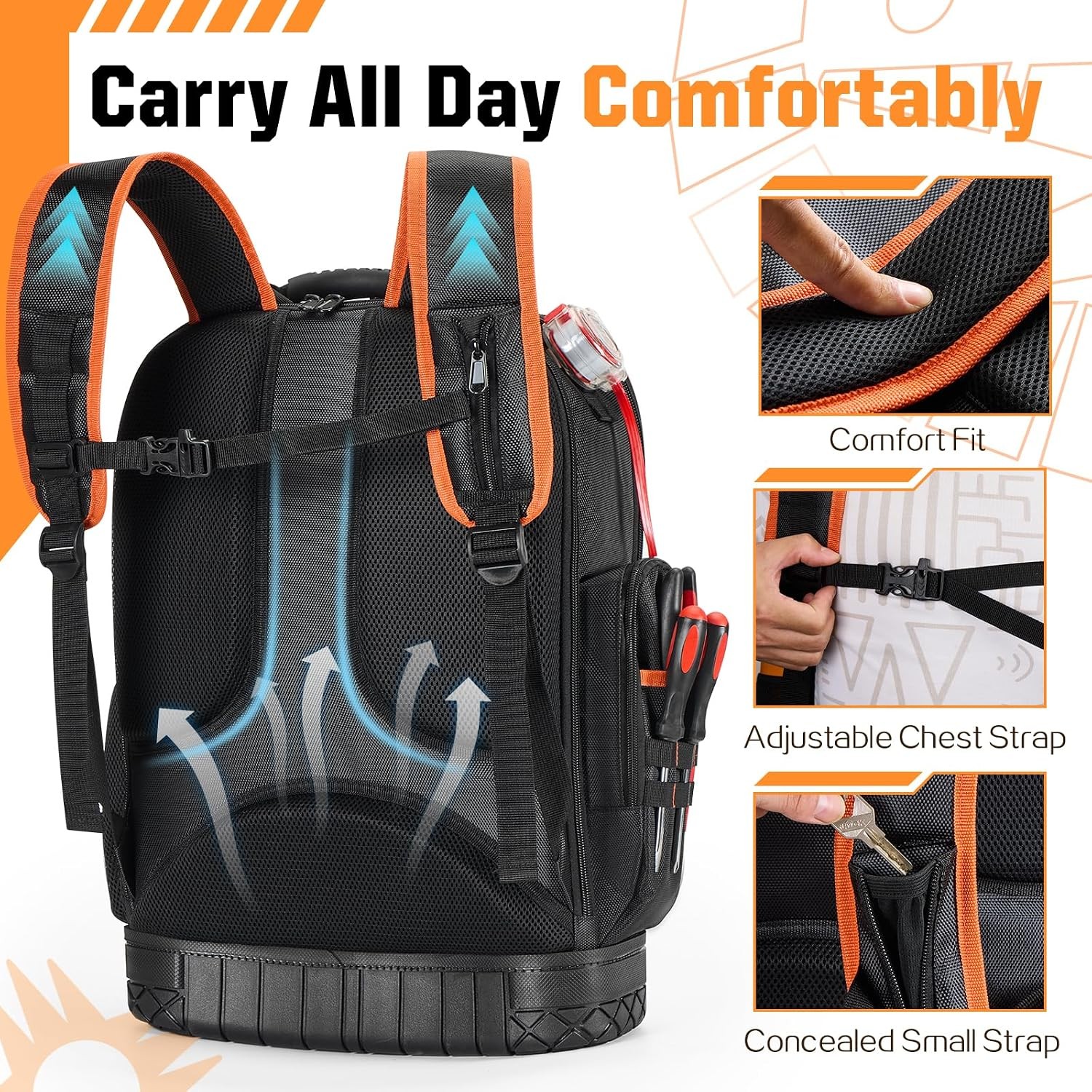 Heavy Duty Tool Backpack with Molded Base – Durable 1680D Carrier for Electricia