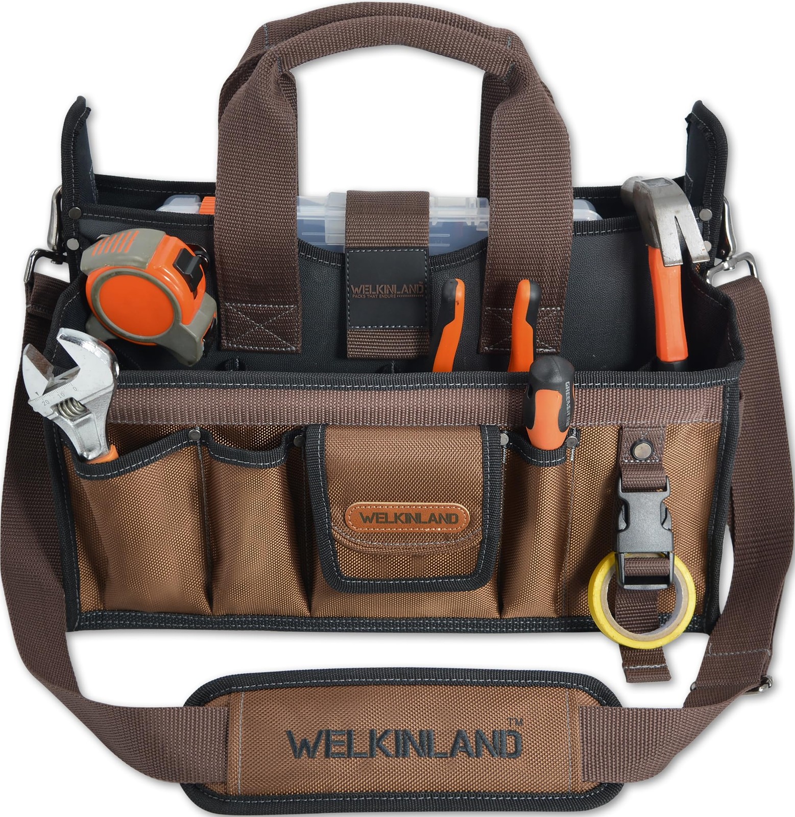 WELKINLAND 20-Pockets Tool Tote Bag, 16″ Electrician Tool Bag, Open-Top Tool …