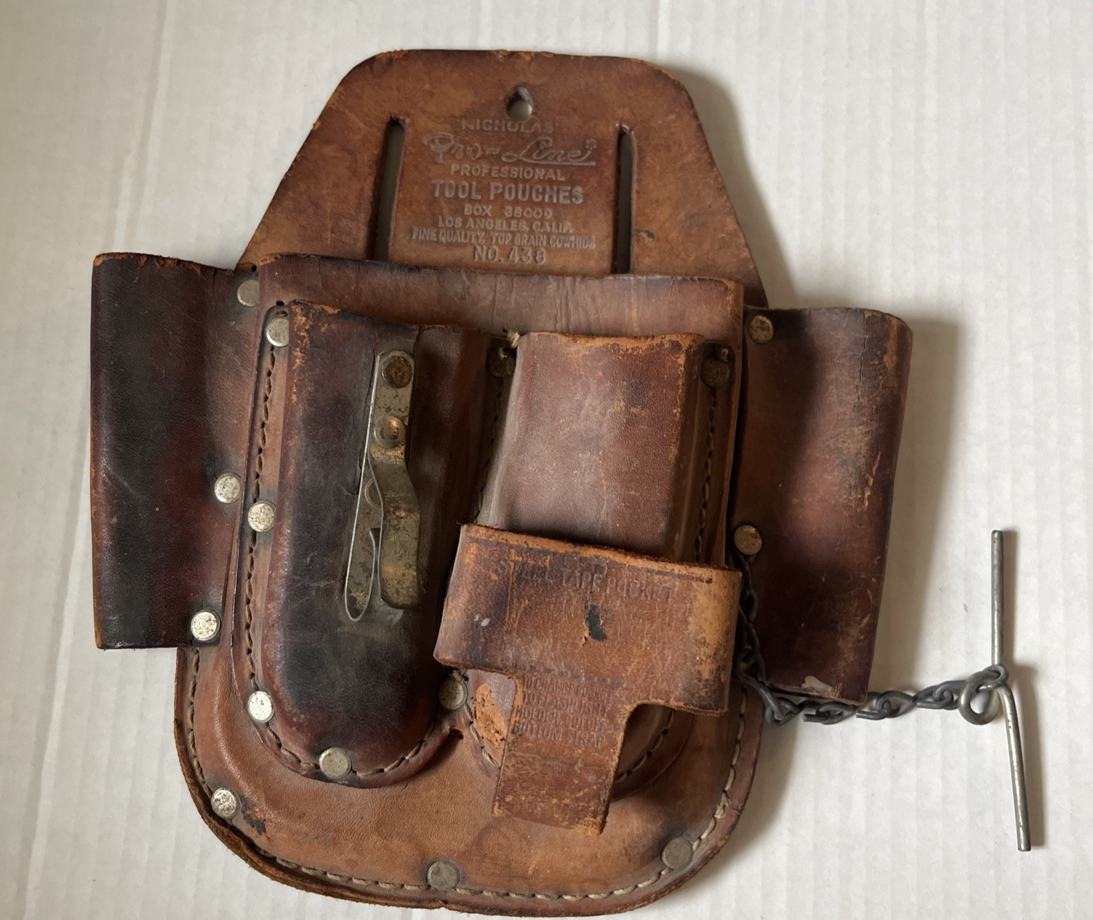 Nicholas Vintage Cowhide Pro Line Tool Pouch Holder Belt Brown Leather No. 438