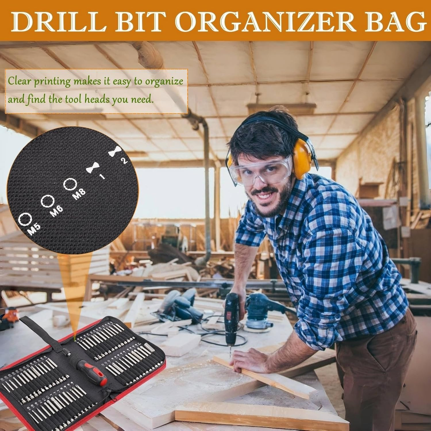 BLIRITEL Drill Bit Organizer Bag, Oxford Tool Case Holds 55 Bits, Portable Small