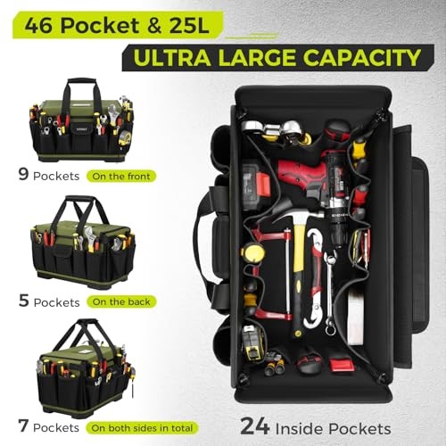 Green Heavy Duty Tool Bag 16″ – 46 Pockets – Electrician Tool Bag