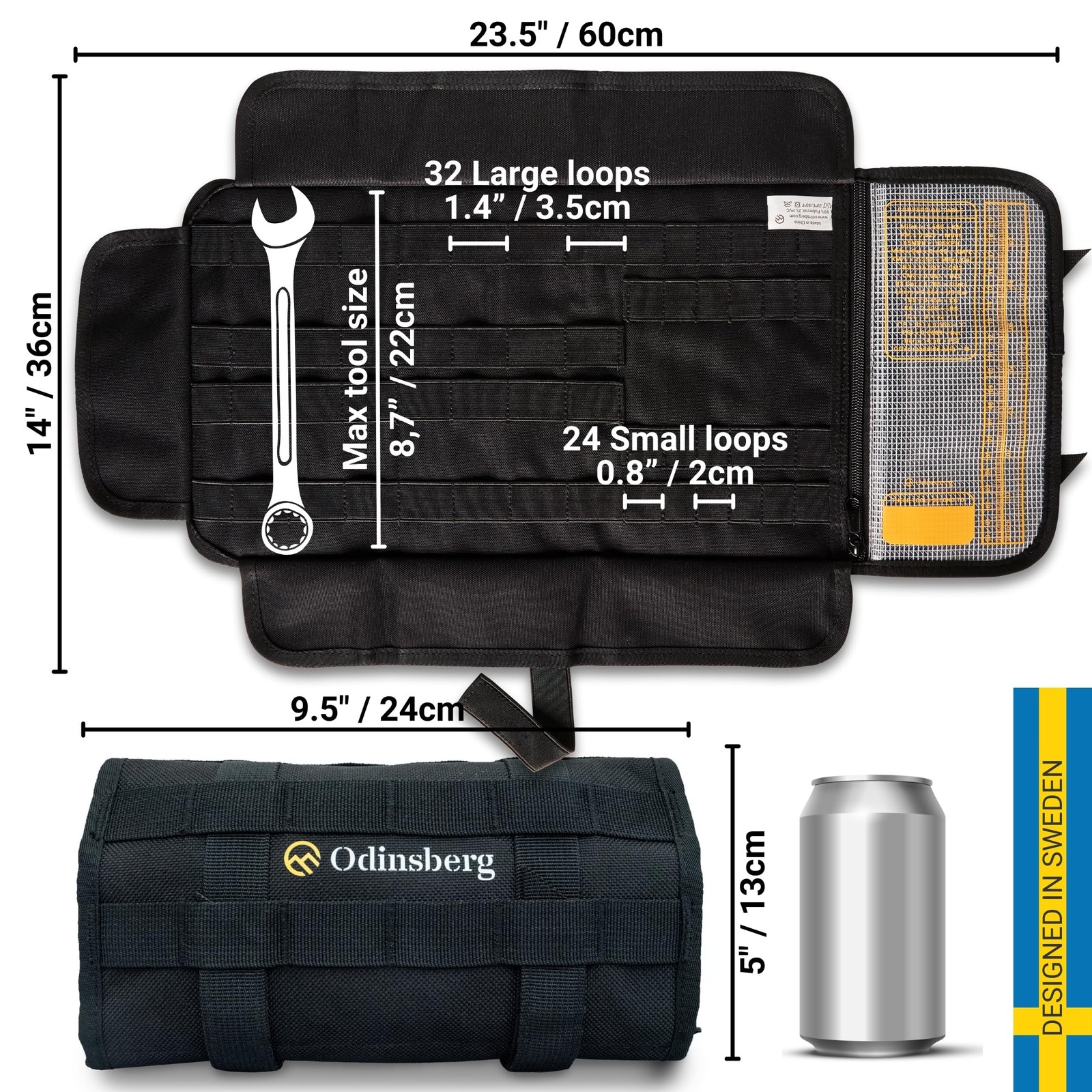 ODINSBERG Motorcycle Tool Unfolded: 53cm x 24cm, Folded: 14cm x Black