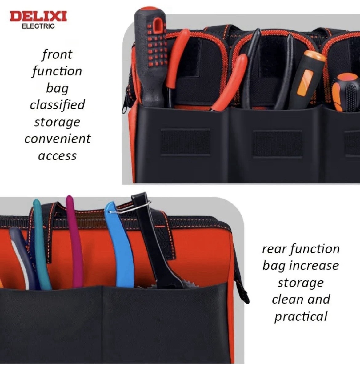 Delixi 1680D Thickened Oxford Cloth Tool Bag, 12.2”, Multi-pocket Large Capacity