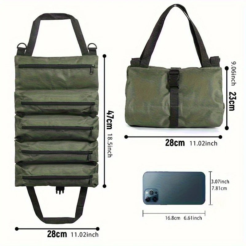 1pc Heavy-Duty Roll-Up Tool Bag Oxford Cloth Multi-Pocket Tool Organizer – NEW