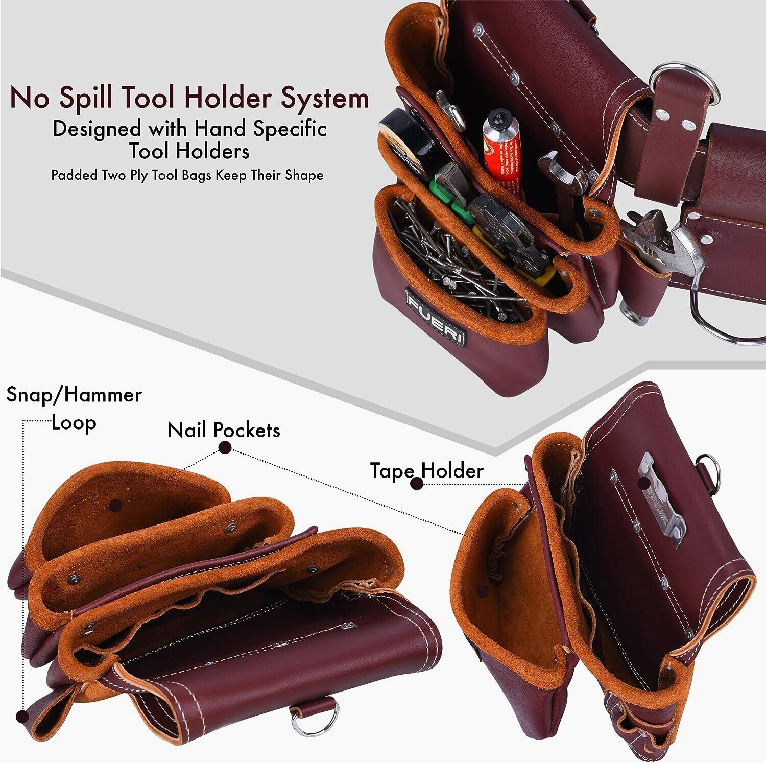 Leather Tool Belt with Suspender Padded Adjustable carpenter 17 Pocket pouch bag