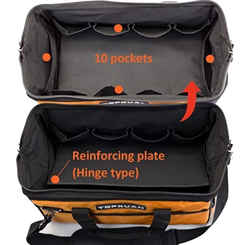 Heavy Duty 16″ Waterproof Tool Bag – Wide Mouth Organizer, 18 Pockets, Shoulder