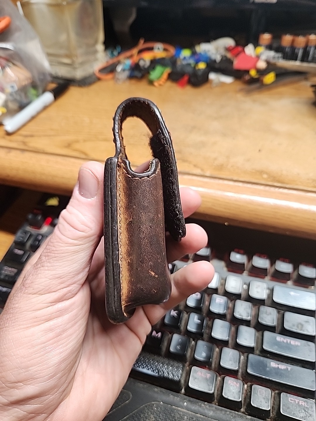 VTG Handmade Tooled Leather Belt Pouch Western Studded Star Cow Hair 4.5″ x 2.5″