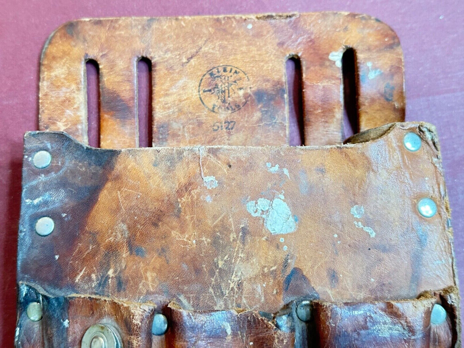 Vintage Klein Tools #5127 6-Pocket Tan Leather Tool Pouch – Made In USA