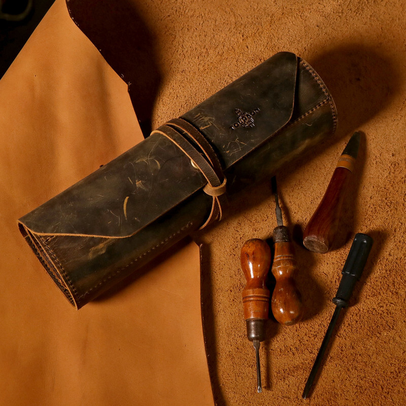 TOURBON Leather Rollup Workshop Carpenter Carving Tool Organizer Holster Storage
