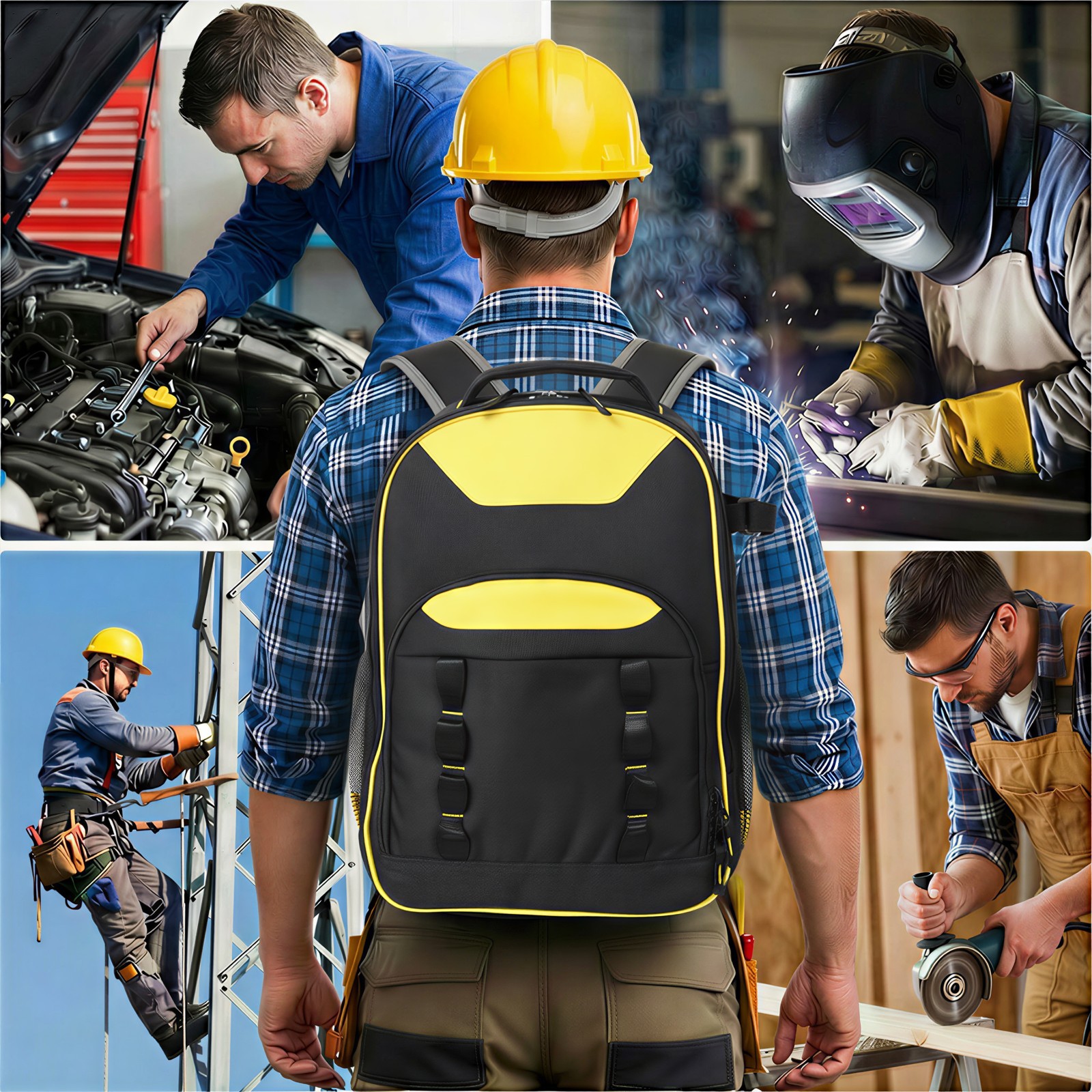 Oxford Cloth Multifunctional Tool Backpack, Heavy-Duty Tool Bag Multiple Pockets