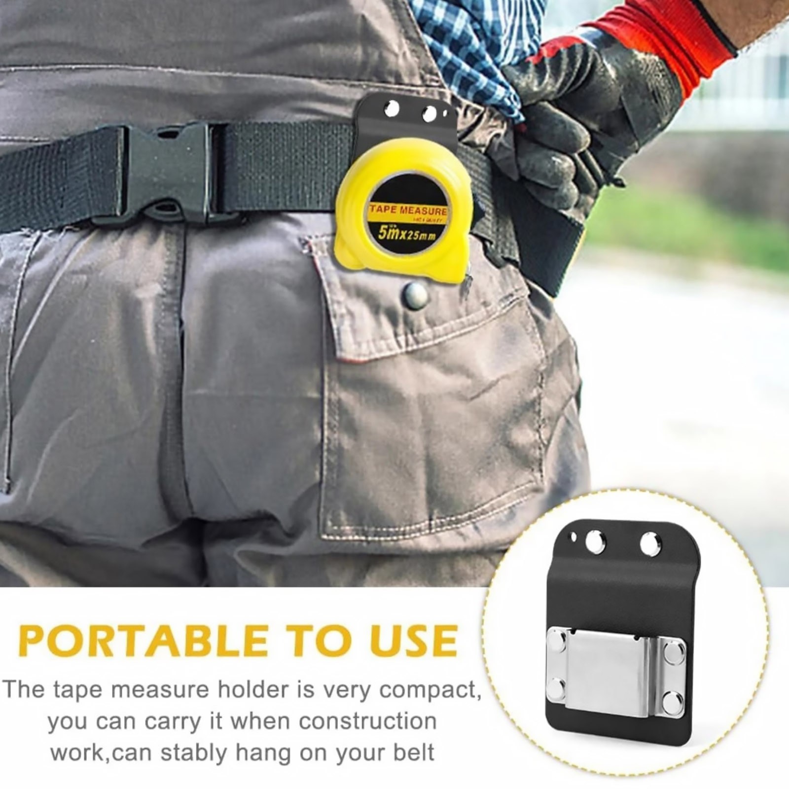 Low Profile Metal Tape Measure Holder For Tool Belt Clip Black Nylon Holster