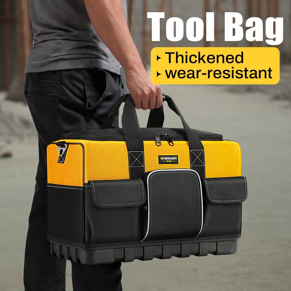 Winhunt Heavy Duty Tool Bag Wide Mouth Molded Bottom Shoulder Strap Polyester