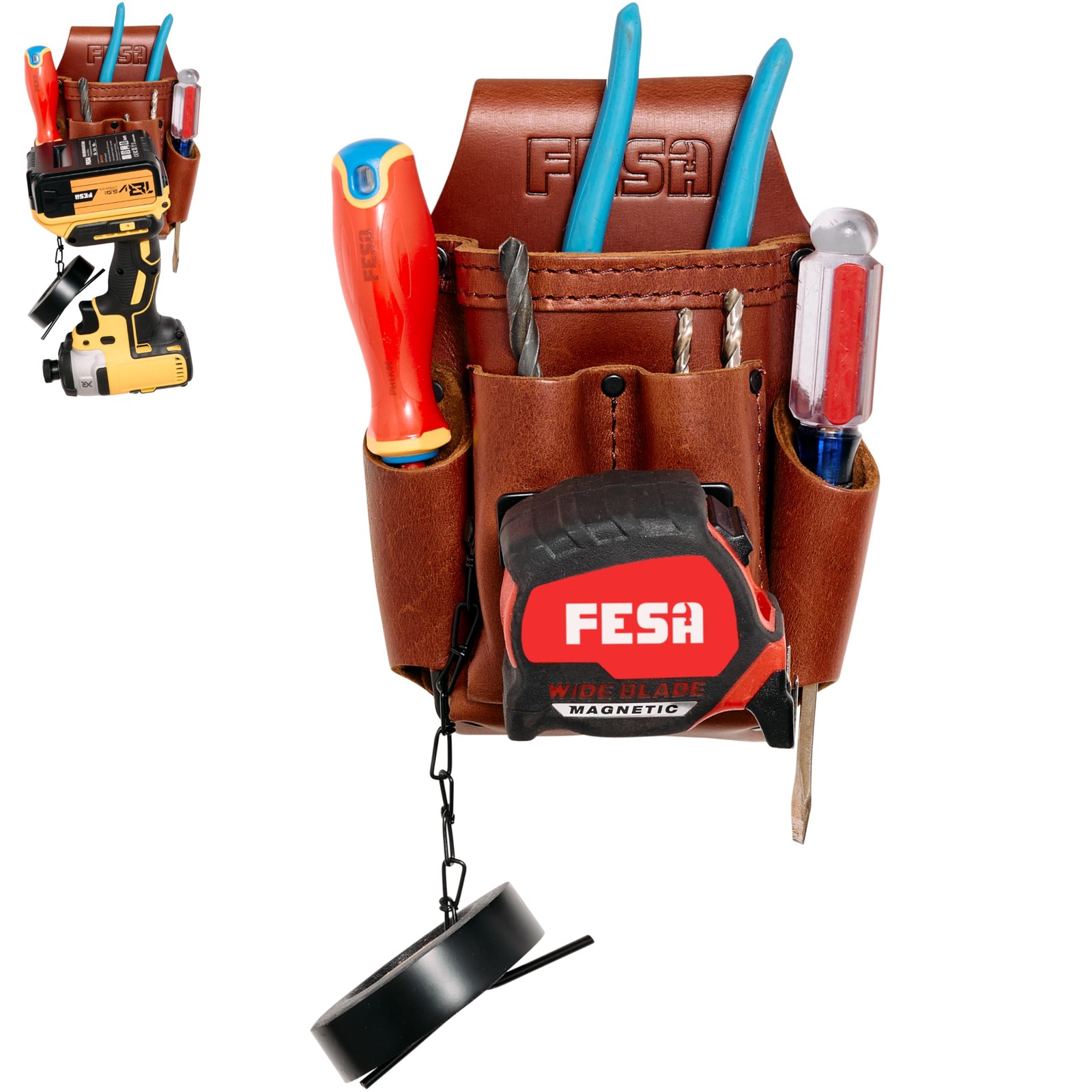 Small Electrician’s Tool Pouch – 7-in-1 Heavy Full Grain Leather Small Tool P…