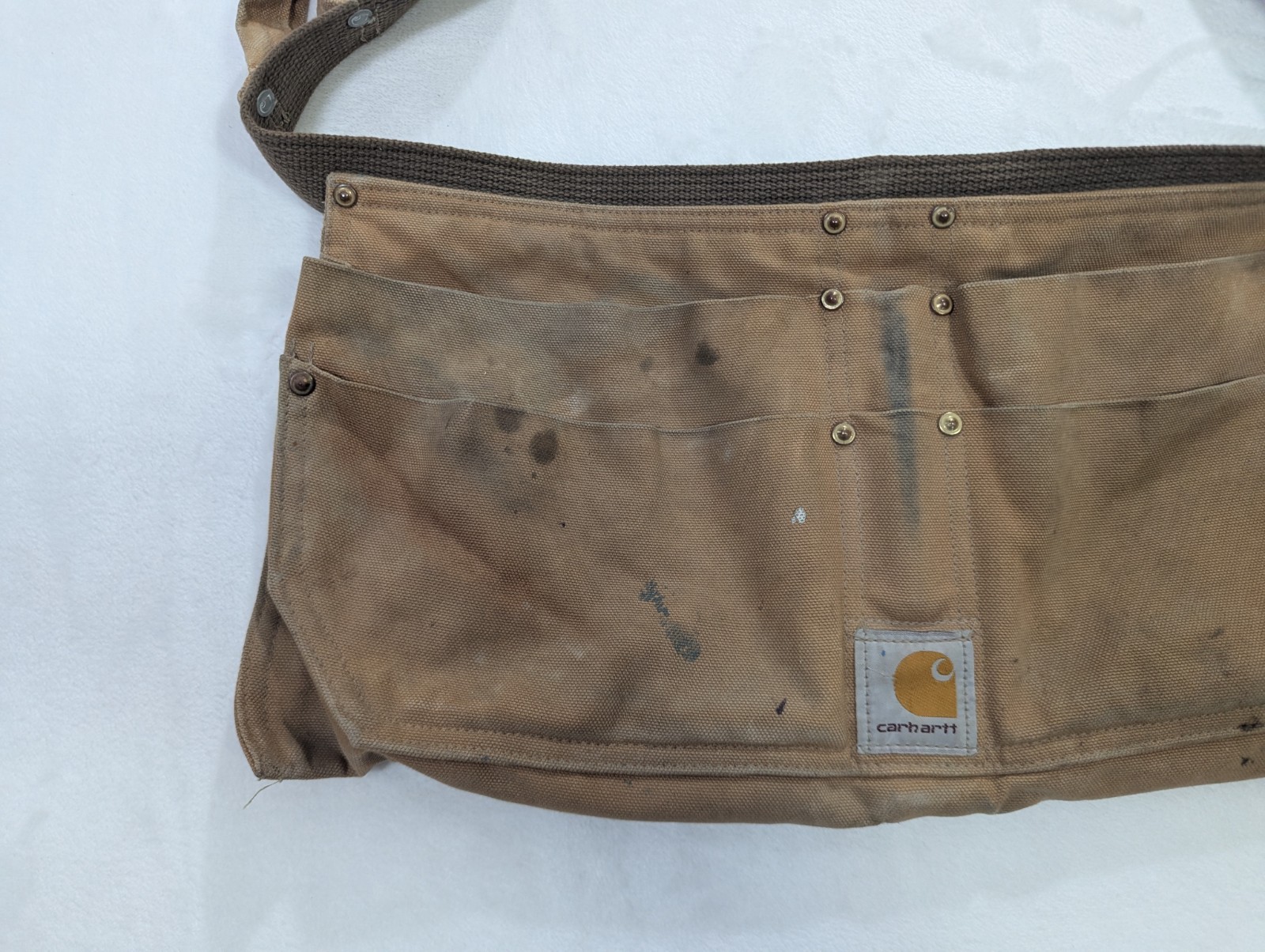 Carhartt Duck Nail Canvas Brown Tool Belt Server Apron Adjustable Distressed