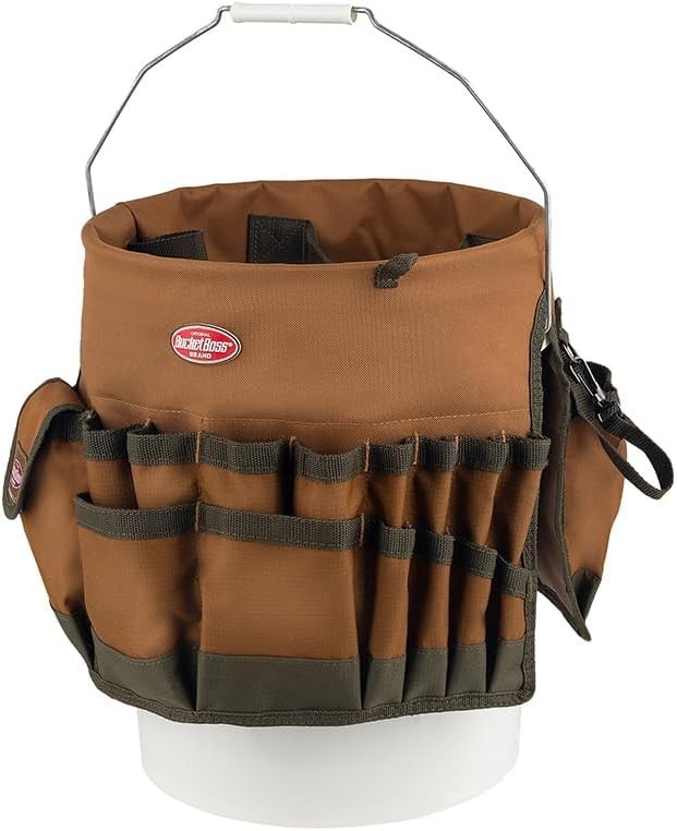 Round Portable Tool Organizer in Brown with 33 Compartments Fits 5 Gallon Bucket