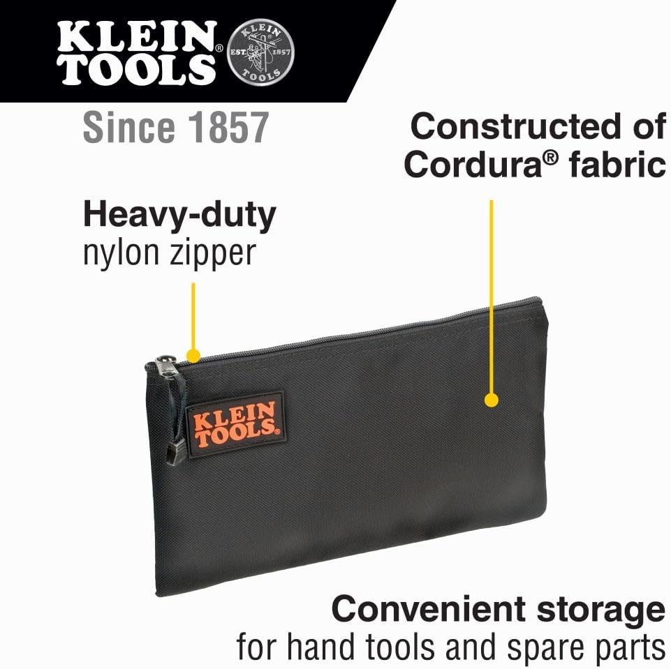 Klein Tools 5139B Zipper Bag, Cordura Nylon Tool Pouch 12-1/2-Inch, Black
