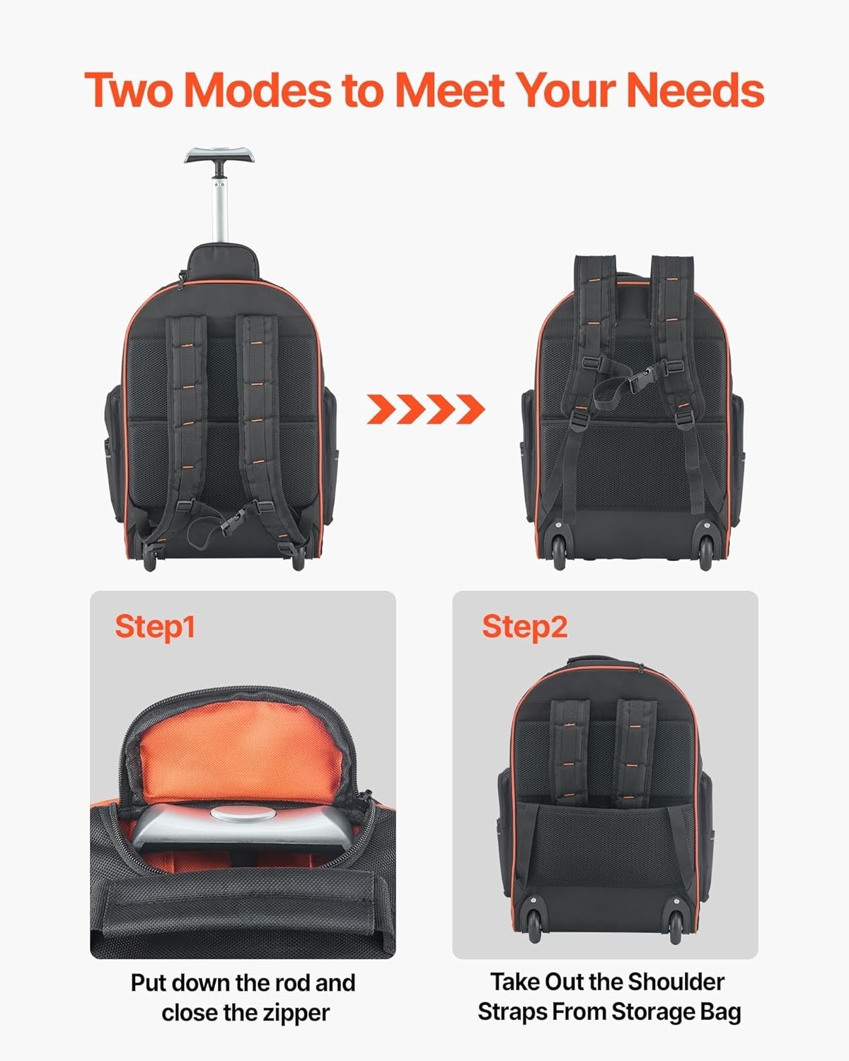 Professional Heavy Duty Tool Backpack with Wheels – 110 lbs Capacity, 72 Pockets