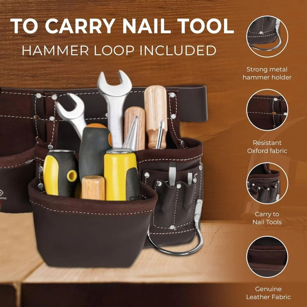 Leather Tool Belt Pouch Bag, 12-Pocket Extra Large Carpenter Tool Belt-USA STOCK