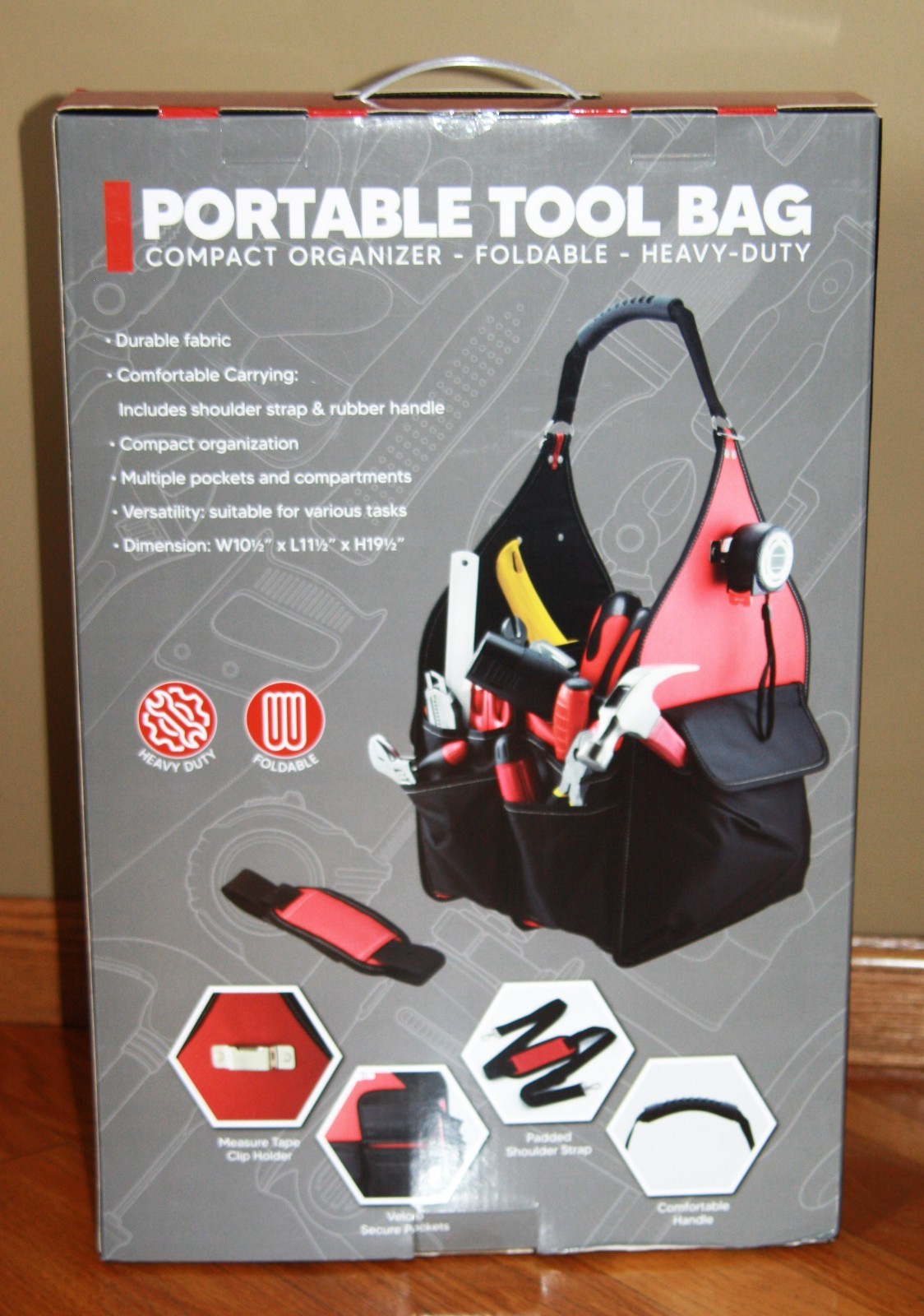 Portable Tool Bag organizer foldable heavy duty 10.5″ x 11.5″ 19.5″ new in box