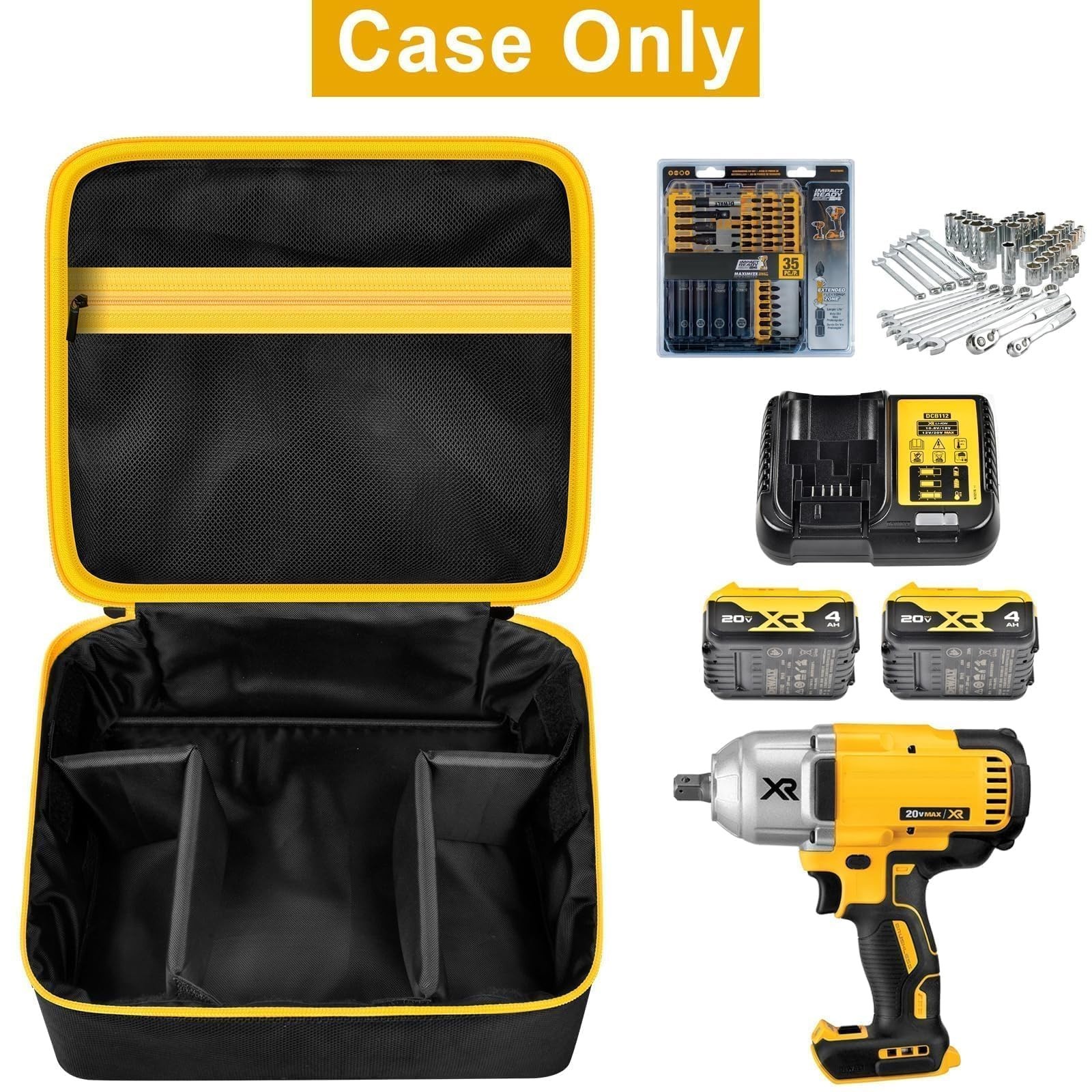 Impact Driver Bag Case for 20V MAX XR Cordless Wrench Kit – Yellow Zipper Holder