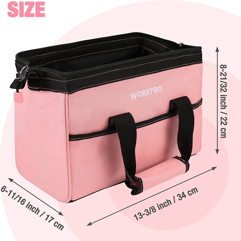 WORKPRO 13-in Tool Bag Pink Soft Cloth Tool Storage Bag Wide Mouth Tool Tote Bag