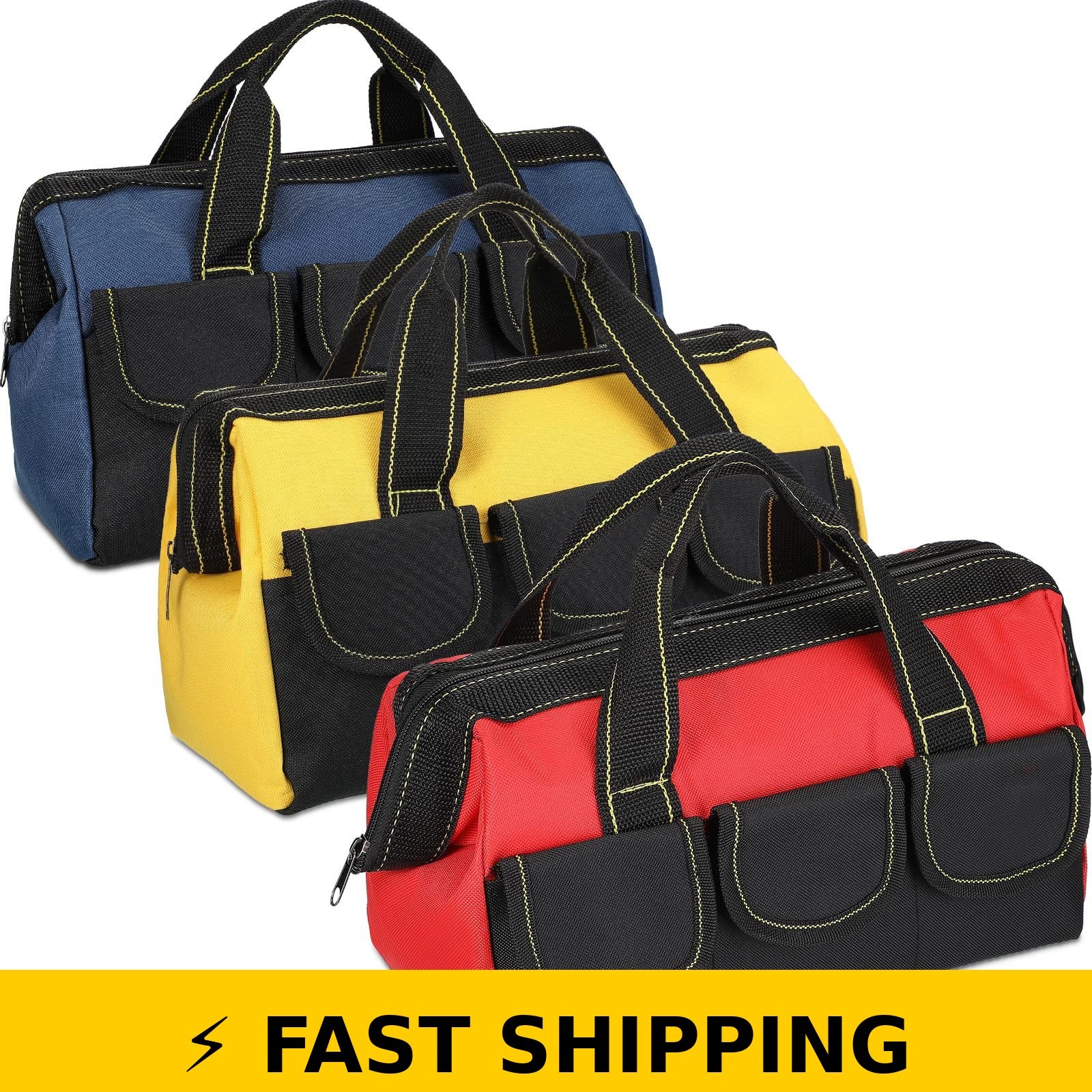 Sanwuta 3 Pack Tool Bags – Waterproof Heavy Duty Tote (Blue, Red, Yellow)