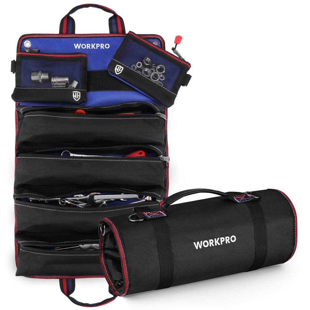 WORKPRO Heavy Duty Roll Up Tool Bag Tool Pouches Tool Bag Organizer W/ 6 Pockets