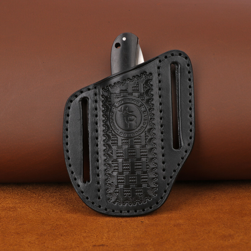 TOURBON Leather Folding Knife Sheath Belt Carry Pouch EDC Pocket Holder