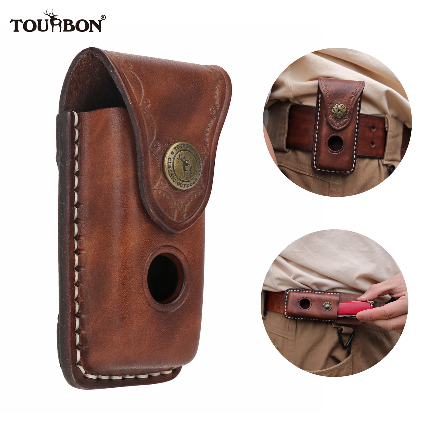 Tourbon Leather Knife Sheath for Folding Horizontal Trapper Knife Belt Holster