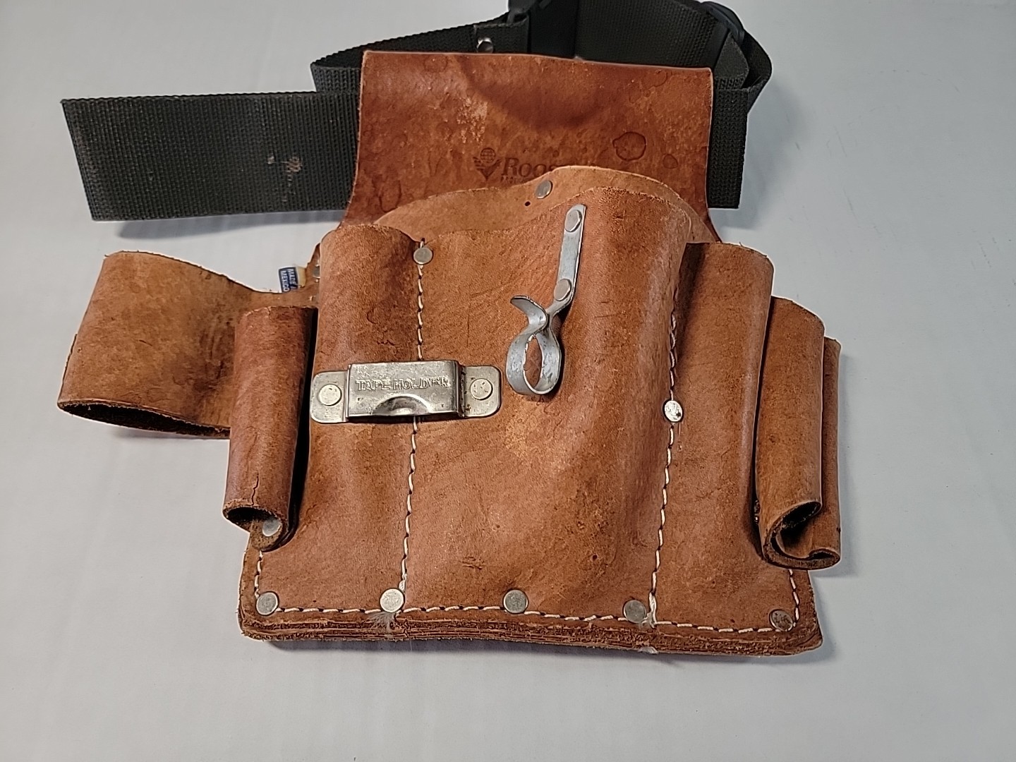 Vintage Genuine Leather Electrician Tool Pouch Bag By Rooster R-500
