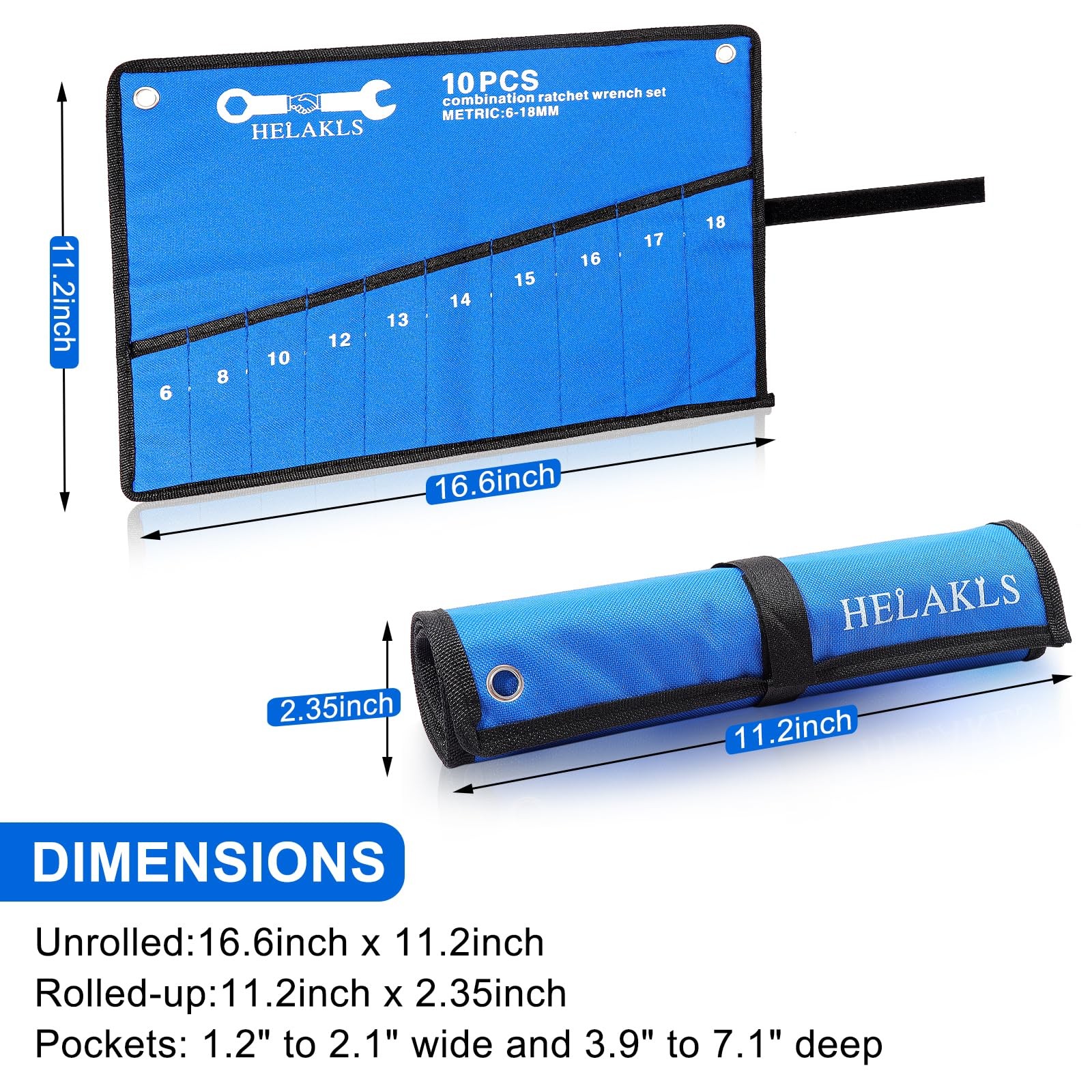 2 Pieces(10 Pockets SAE+ 10 Pockets Metric) Wrench Tool Roll Up Pouch Utility…
