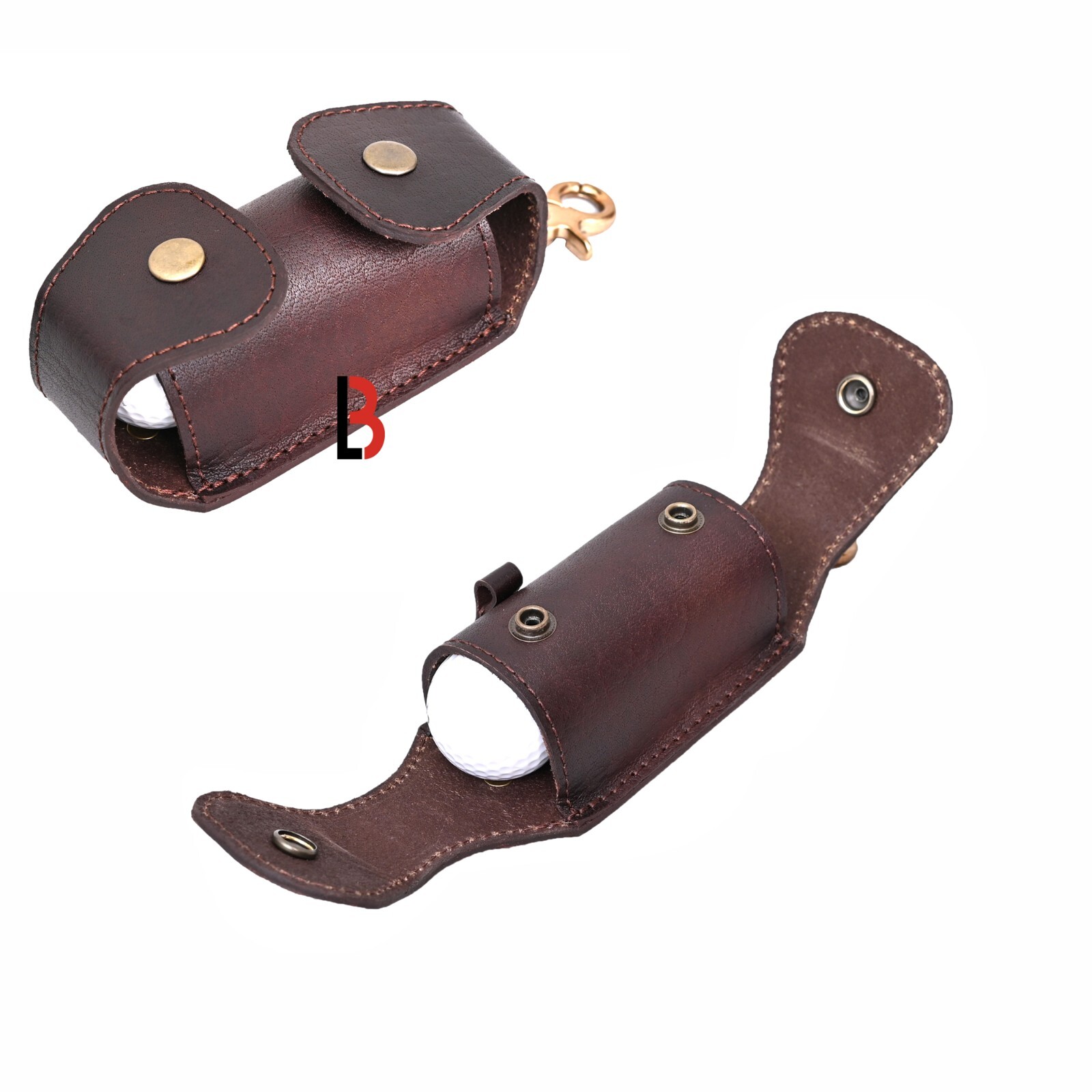 Cowhide Leather Golf Ball Pouch to Attach with Waist Belt, Sports Accessory