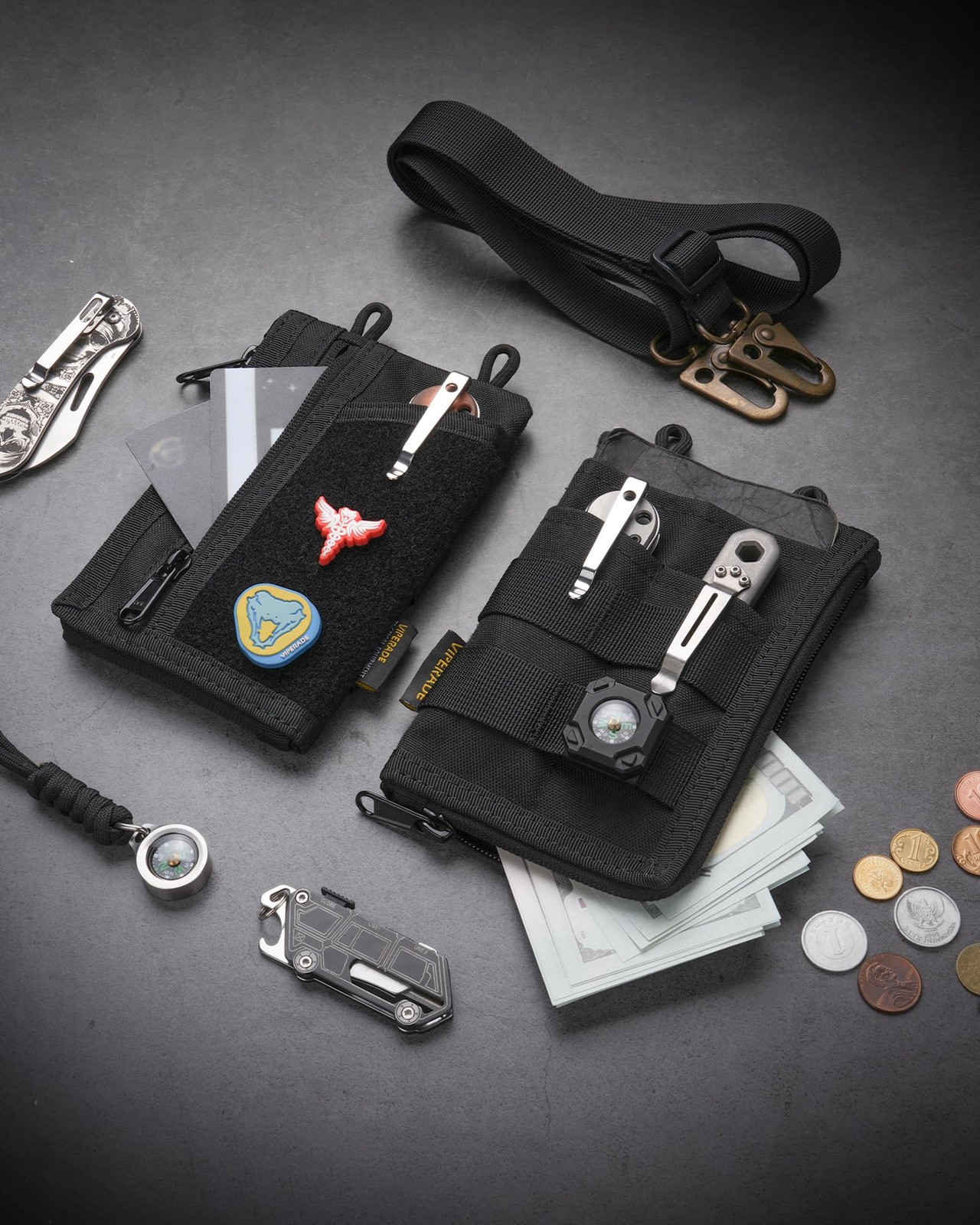 VE38 EDC Pocket Organizer, Slim EDC Wallet with 2 Zipper Pockets, EDC Pouch -…