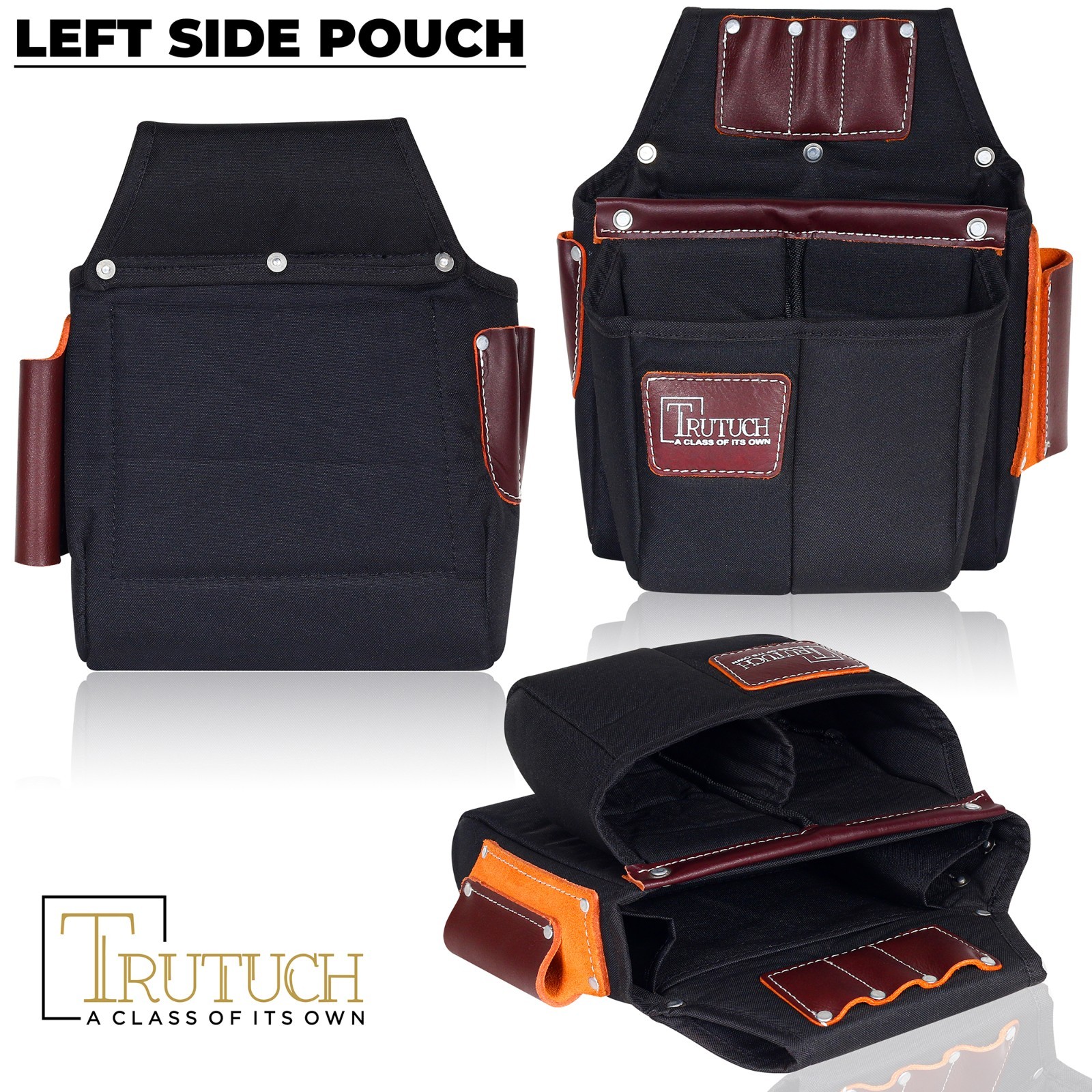 TRUTUCH Black Nylon and Leather Tool Belt | Framing Tool Bags | Nylon Tool Pouch