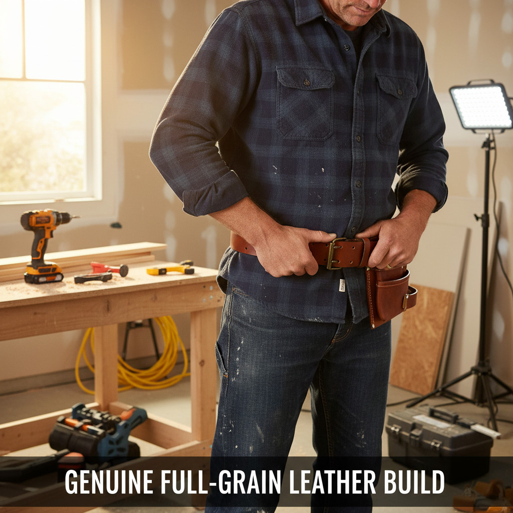 TOURBON Leather 2in Wide Men Tool Belt Rig Holster Belt Double Pin Roller Buckle