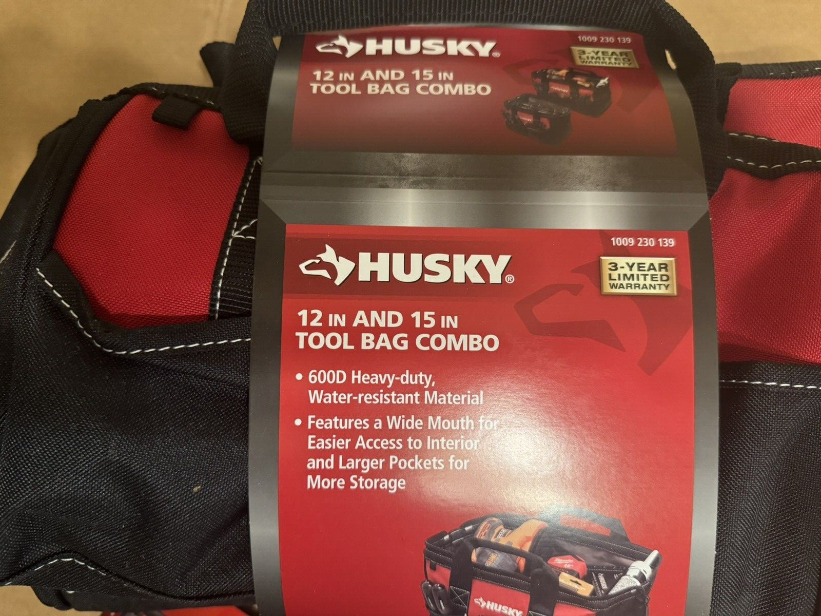 Husky 12 In. and 15 In. Tool Bag Combo NEW + 2 Bonus Tool Pouches