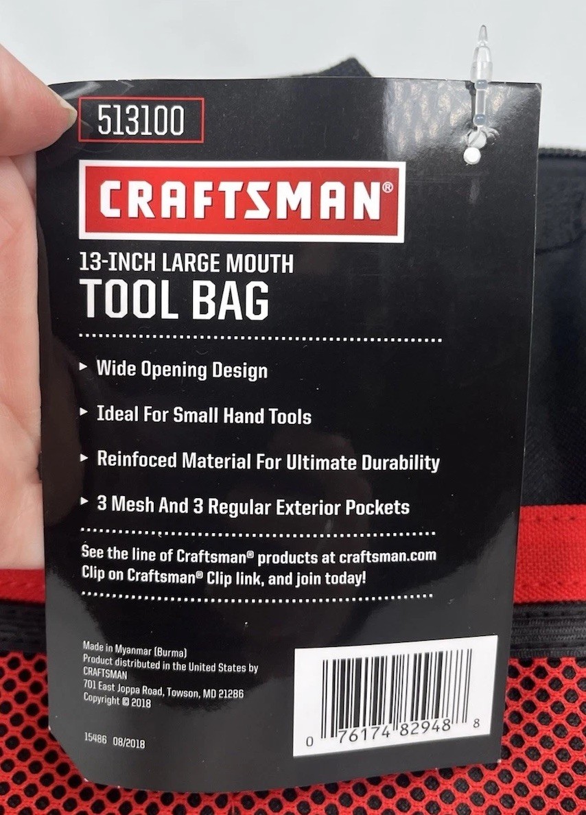 NWT Craftsman 13 in W X 9.75 in H Wide Mouth Tool Bag 6 Pocket Black/Red 513100