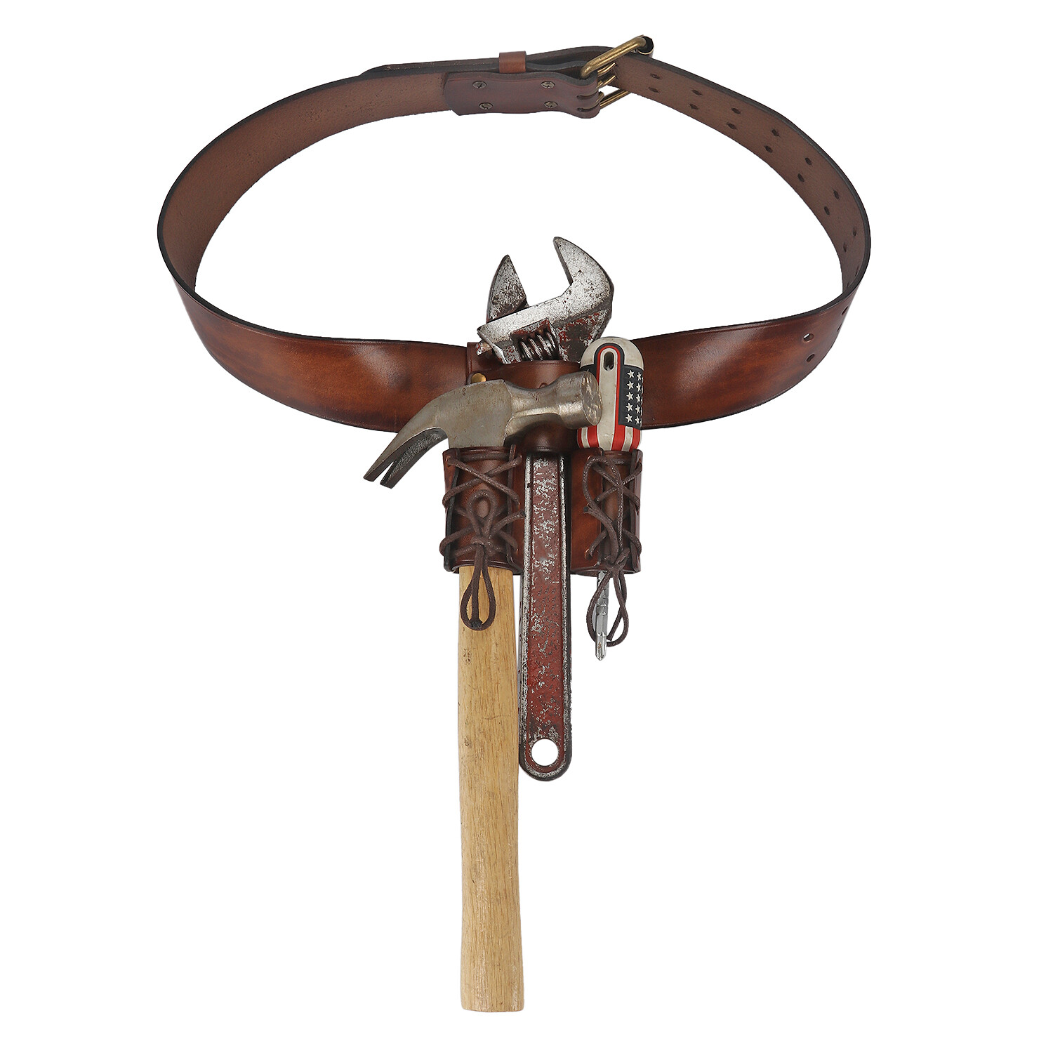 TOURBON Leather Double Bull Pins Belt Holder Spud Wrench Tools Carrier Sheath US